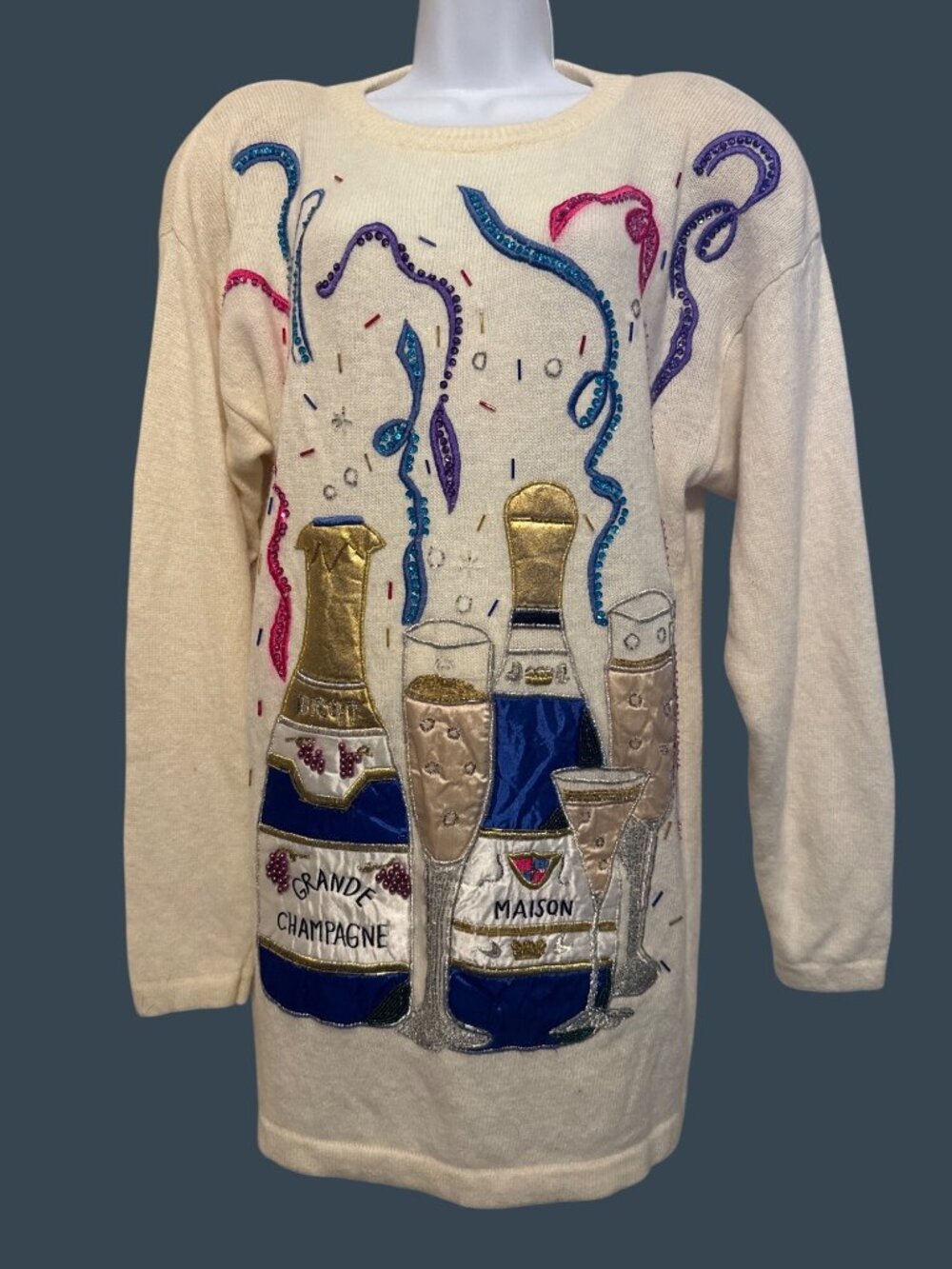 Cedars Lambswool & Angora White Sweater Medium Champagne
